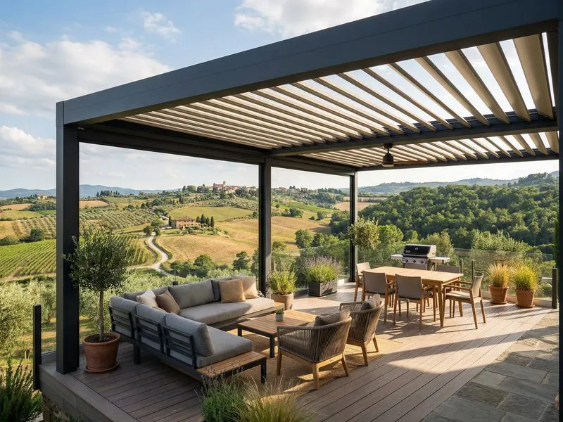 Pergola bioclimatique sur une terrasse